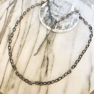 VCLM Necklace Textured‎ Silver Toned Metal Chain Link